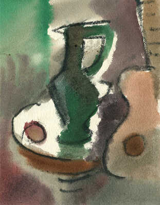 Ведерников Александр Семенович. Натюрморт с зеленой вазой (на оборотной стороне акварельный рисунок) 